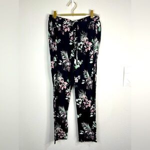 🖤 Lascana Black Floral Pull-On Pants Sz 10 | Soft Lightweight Lounge Travel Boh